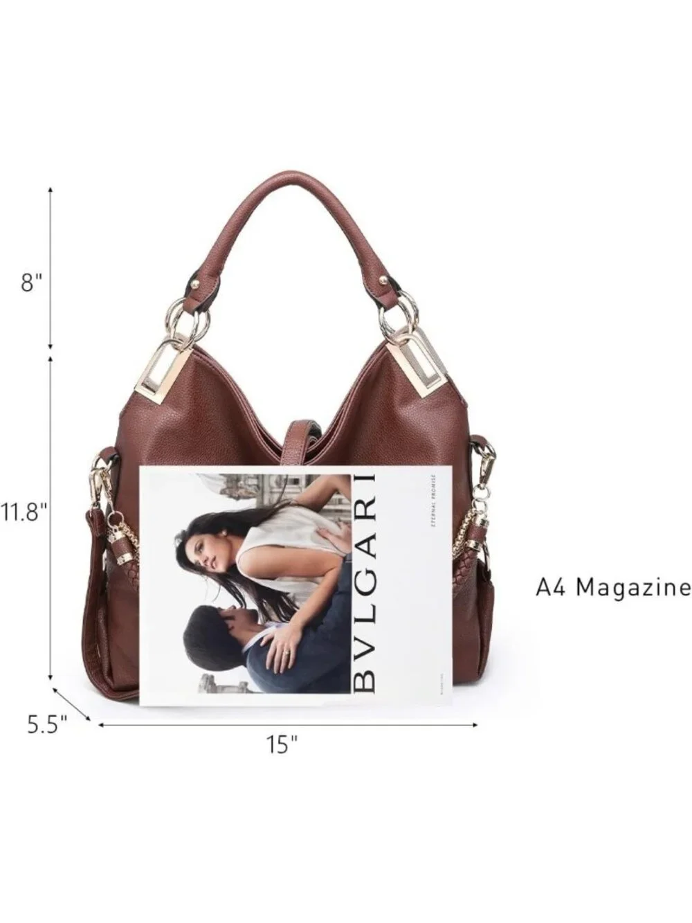 Stylish Large Hobo Bag with Rhinestone Accents | Vegan Leather Tote Purse for